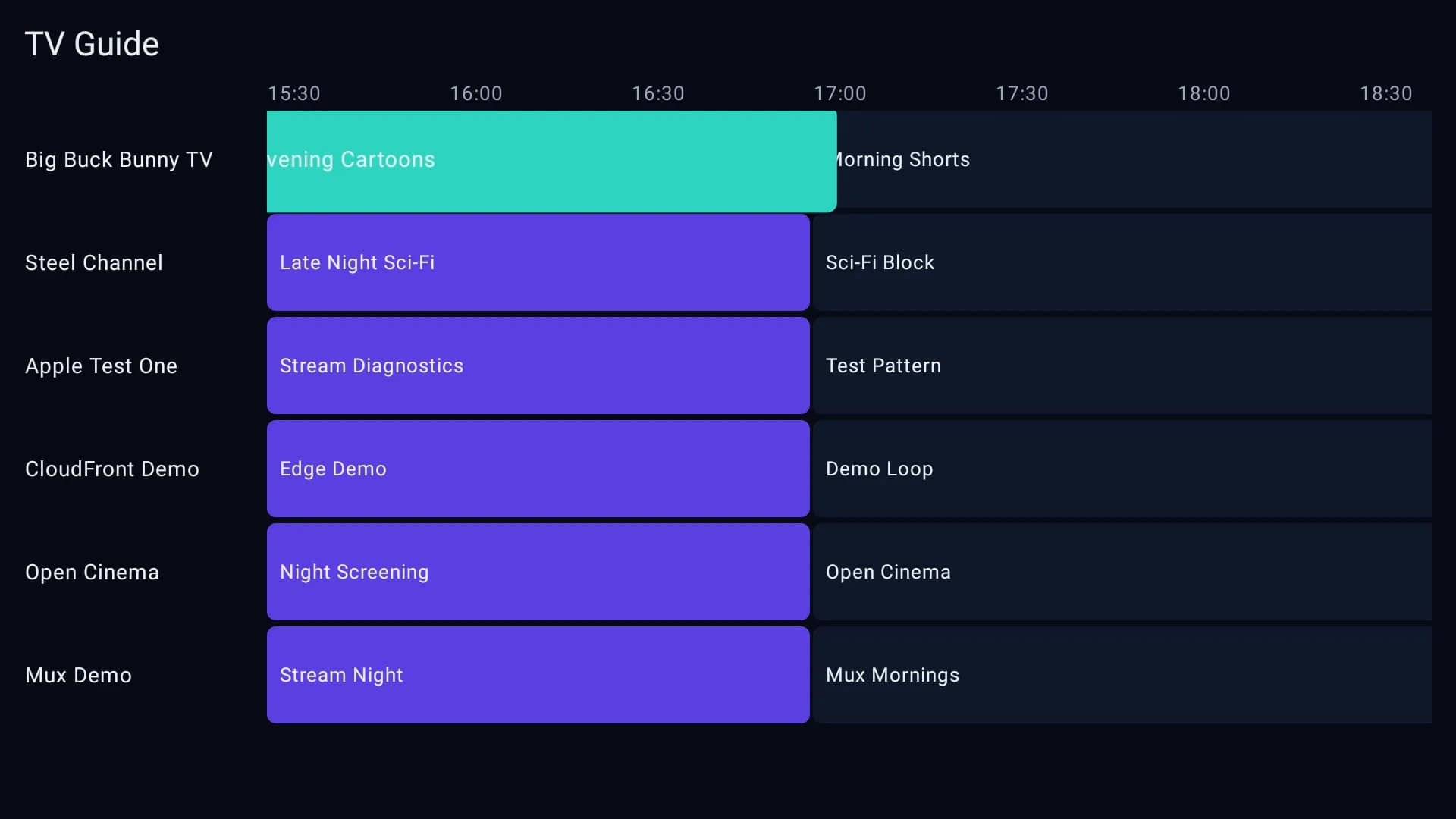 GoBox Player program guide (EPG) on Android TV